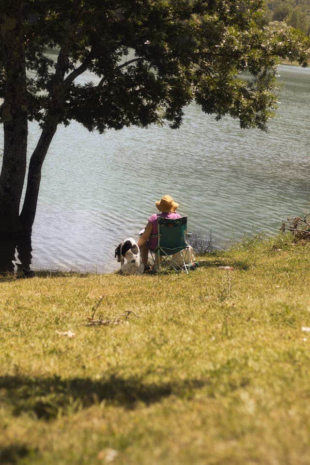 Relaxing by the Lake with a Loyal Dog Companion