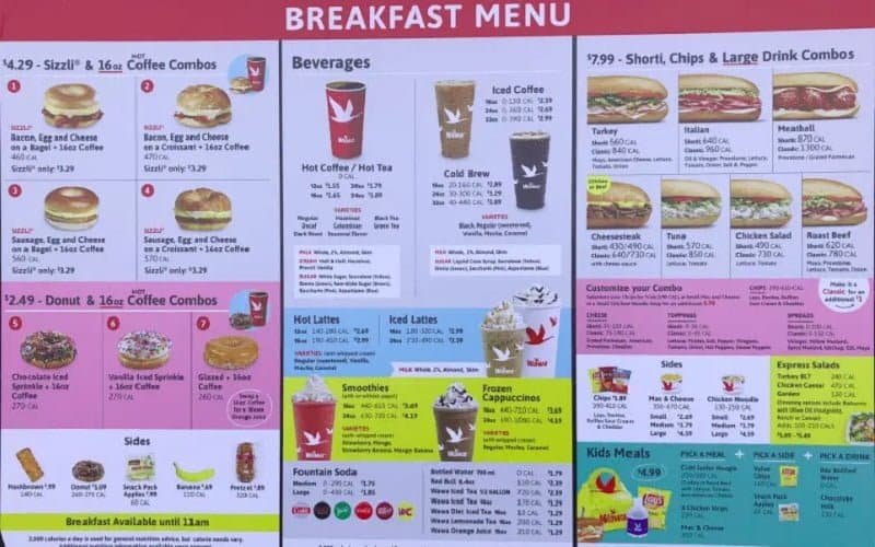 Wawa Breakfast Menu with Prices