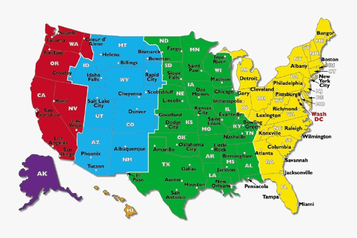 Часовые пояса США на карте. USA time Zone Map. Карта США timezone.