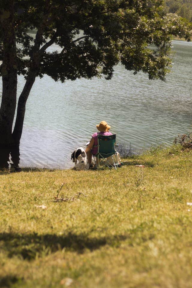 Relaxing by the Lake with a Loyal Dog Companion